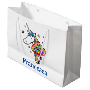 Personalised Rainbow Unicorn Heart Large Gift Bag