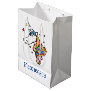 Personalised Rainbow Unicorn Heart Medium Gift Bag