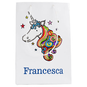 Personalised Rainbow Unicorn Heart Medium Gift Bag
