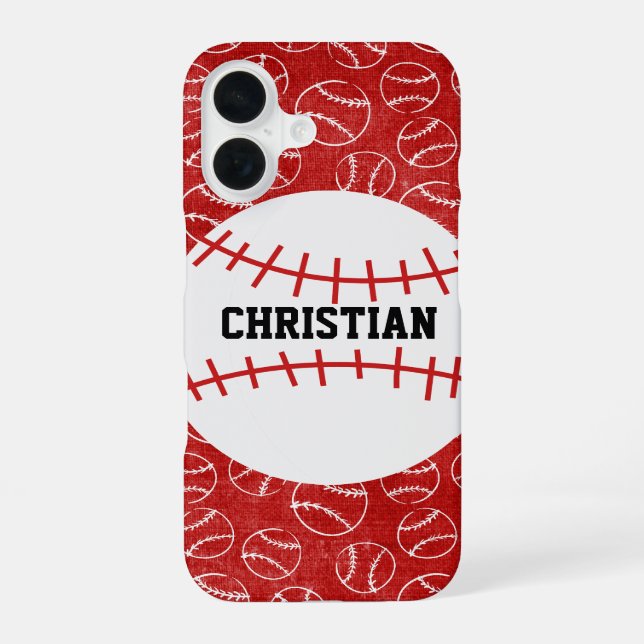 Personalised Red Baseball Pattern with Baseball iPhone 16 Case (Back)