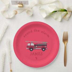 Personalised Red Fire truck Party Paper Plate