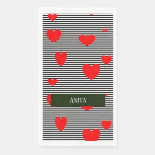 Personalised red hearts and stripes napkin