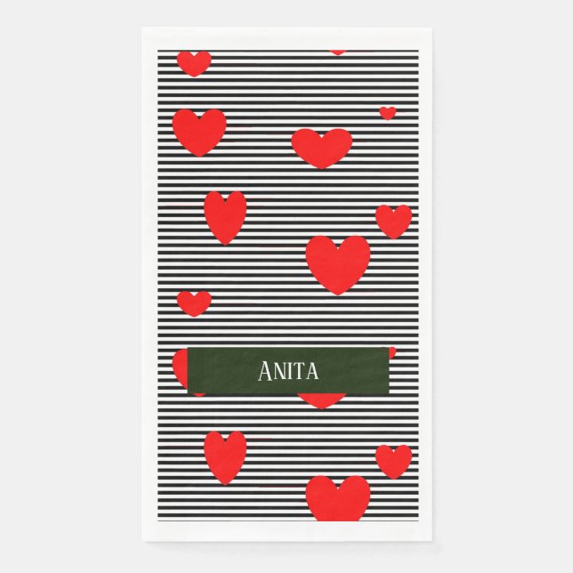 Personalised red hearts and stripes napkin (Front)