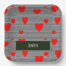 Personalised red hearts and stripes