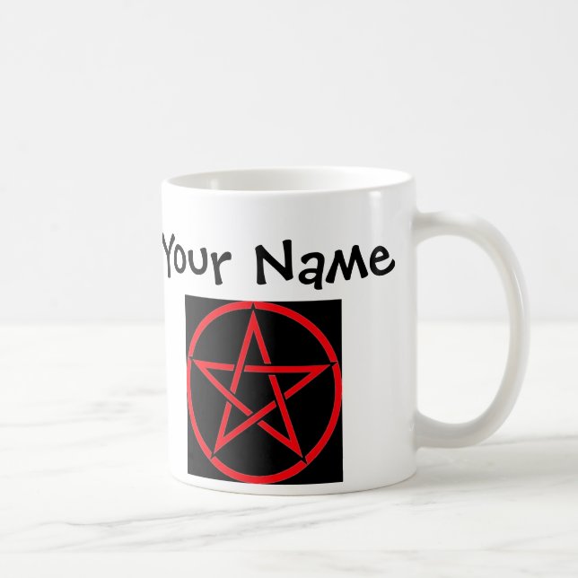 Personalised Red Pentagram/ Pentacle Wiccan Mug (Right)