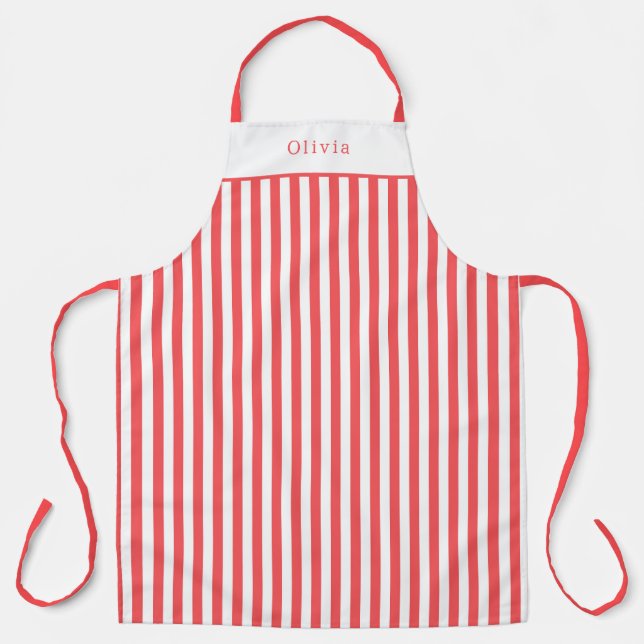 Personalised Red / Pink Stripe Pattern Apron (Front)
