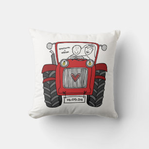 Personalised Red Tractor Country Farm Wedding Throw Pillow