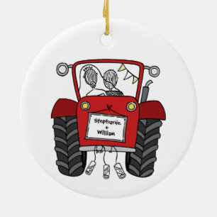 Personalised Red Tractor Country Wedding Gift Ceramic Ornament