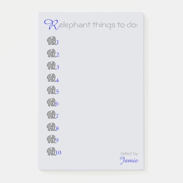 Personalised "RElephant" To-Do-List with Elephants Post-it Notes (Front)