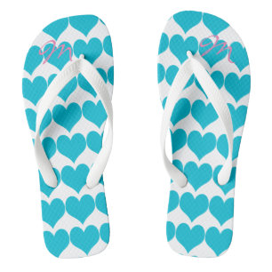 Personalised Romantic Turquoise  Hearts Flip Flops