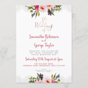Personalised Rose Gold Floral Wedding Invitation
