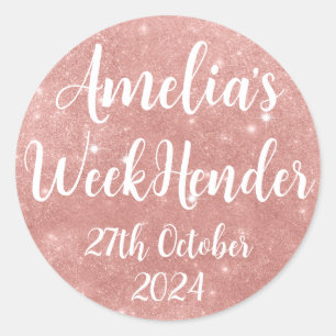 Personalised Rose Gold Glitter Effect Stickers. Classic Round Sticker