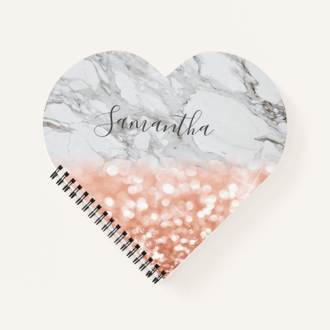 Personalised Rose Gold Glitter Heart Notebook (Front)