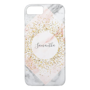 Personalised Rose Gold Marble Glitter iPhone Case