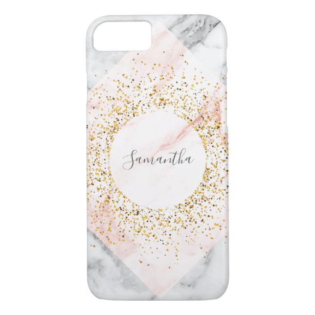 Personalised Rose Gold Marble Glitter iPhone Case (Back)