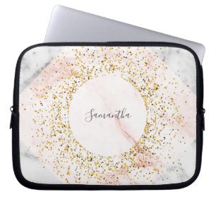 Personalised Rose Gold Marble Glitter Laptop Case