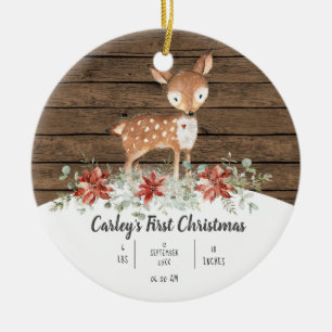 Personalised Rustic Deer Baby First Christmas Cera Ceramic Ornament