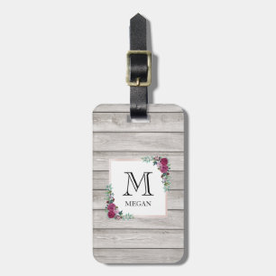 Personalised rustic light wood floral luggage tag