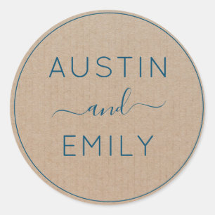 Personalised Rustic Modern Boho Wedding Kraft  Cla Classic Round Sticker