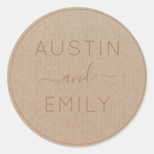 Personalised Rustic Modern Boho Wedding Kraft Classic Round Sticker