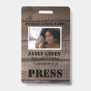 Personalised Rustic Photo Journalist Pass Press Badge