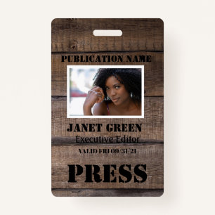 Personalised Rustic Photo Journalist Pass Press Badge