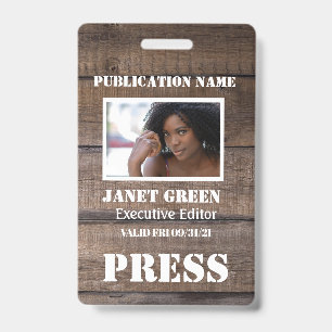 Personalised Rustic Photo Journalist Press Pass Badge