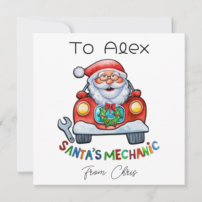 Personalised Sant's Mechanic Christmas Card (Front)