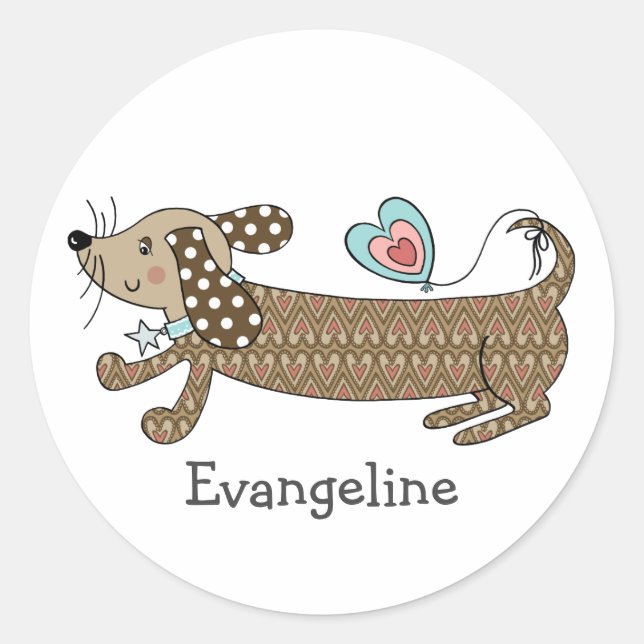 Personalised Sausage Dog Dachshund Classic Round Sticker (Front)