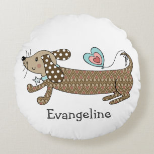 Personalised Sausage Dog Dachshund Round Cushion