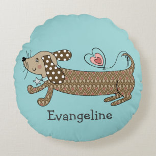 Personalised Sausage Dog Dachshund Round Cushion