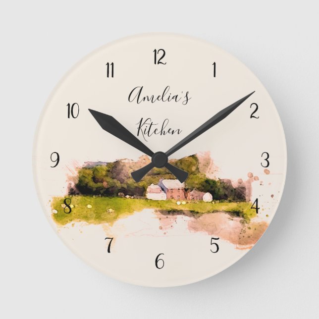 Personalised Scottish Farmhouse Kitchen Round Clock (Front)