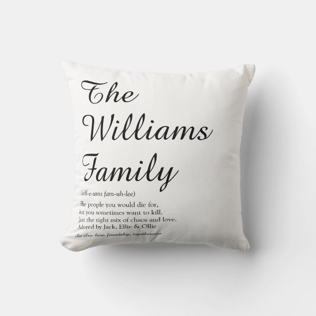 Personalised Script Your Family Definition Throw Pillow (Front)