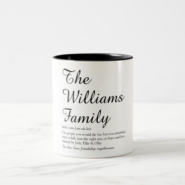 Personalised Script Your Family Name Definition Two-Tone Coffee Mug (Center)