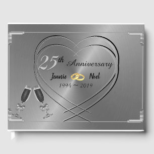 Personalised Silver 25th Wedding Anniversary Guest Book