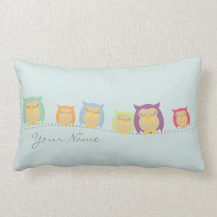 Personalised Sleeping Owls Pillow - Blue