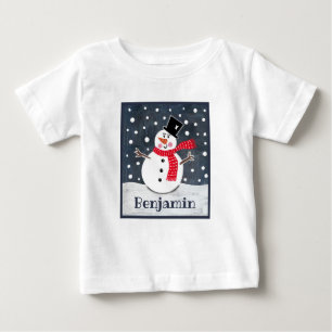Personalised Snowman Christmas Baby T-Shirt