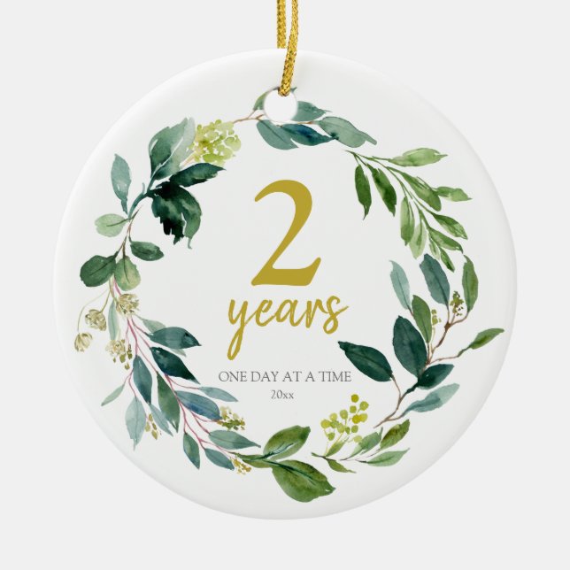 Personalised Sobriety 2 Anniversary Gift Ceramic Ornament (Front)