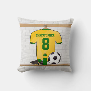 Personalised soccer jersey yellow green throw pillow