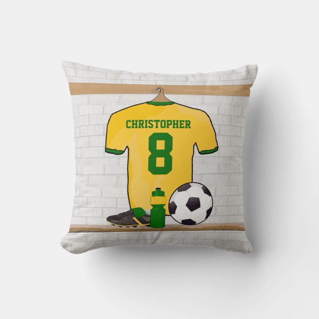 Personalised soccer jersey yellow green throw pillow (Front)