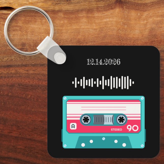 Personalised Song QR Code Message Retro Cassette Keychain (Front)