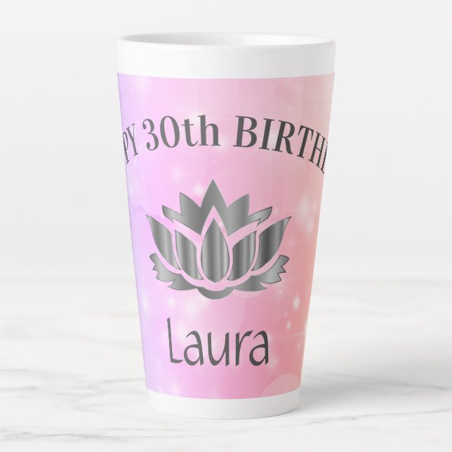 Personalised Sparkly 30th Birthday Card Latte Mug (Front)