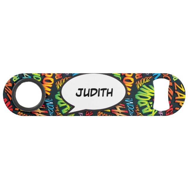 Personalised Speech Bubble Fun Retro Comic Book Speed Bottle Opener (Front (Horizontal))