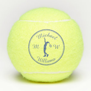 Personalised Sports Tennis Player Blue Silhouette Tennis Balls