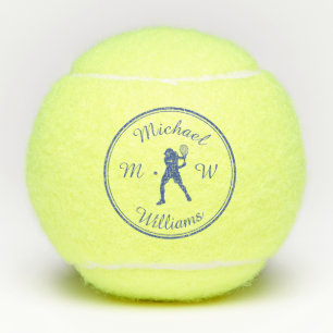 Personalised Sports Tennis Player Blue Silhouette Tennis Balls