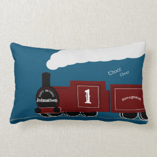 Personalised steam train birthday lumbar pillow