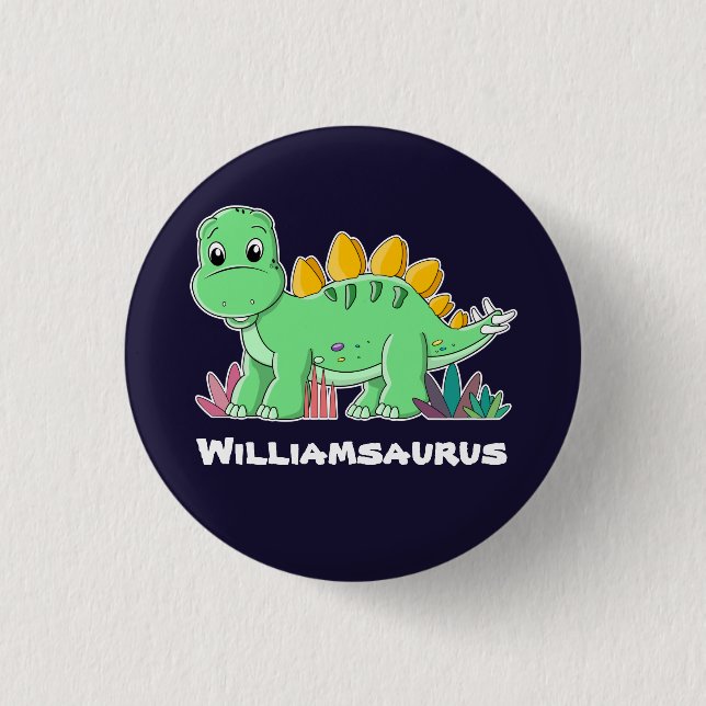 Personalised Stegosaurus Dinosaur 1 Inch Round Button (Front)