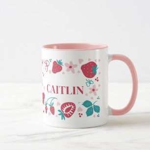Personalised Strawberry Pattern Name Mug – Custom 