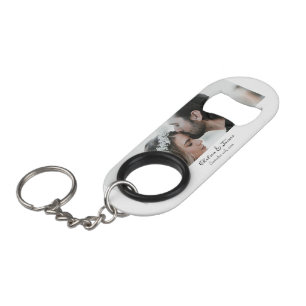 Personalised Stylish Calligraphy Photo Name Date  Keychain Bottle Opener