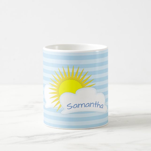 Personalised Sun and Clouds with Stripes Weather Coffee Mug (Center)